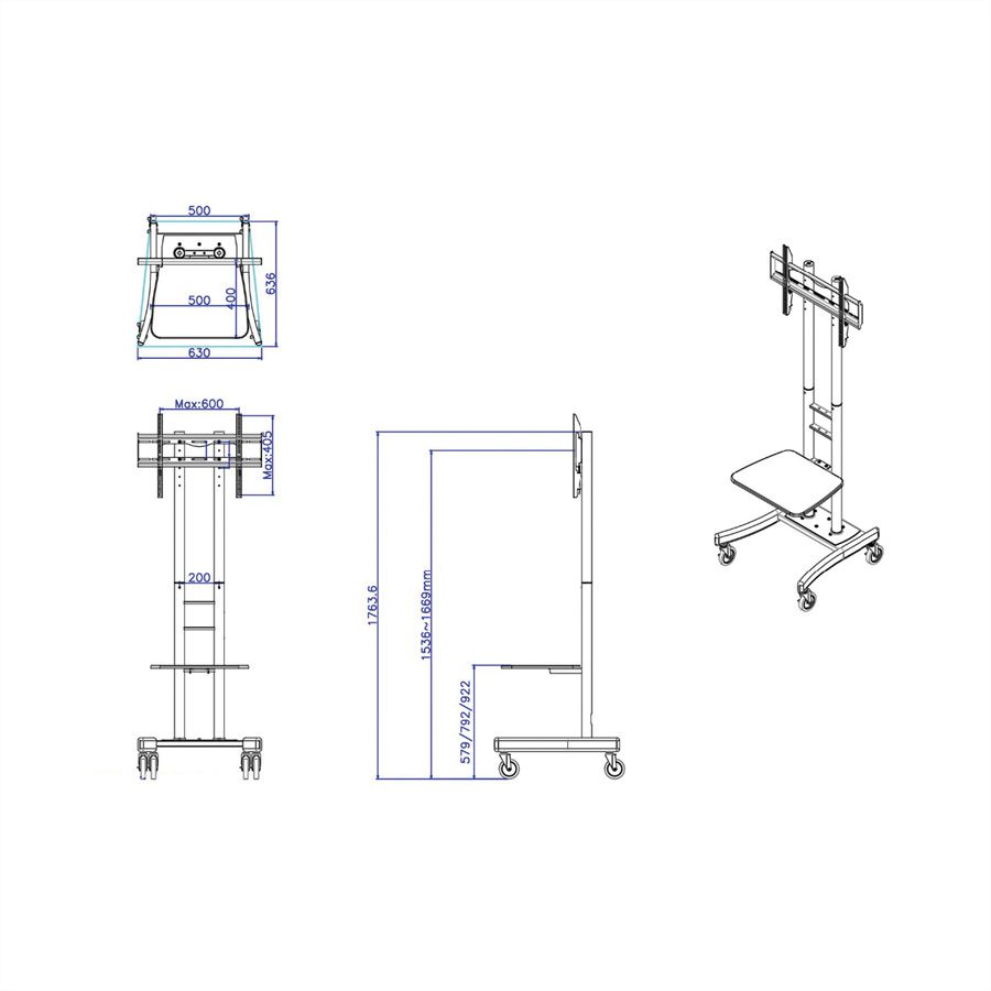 VALUE LCD/TV Mobile Cart, up to 50kg (69 - 165 cm / 27" to 65")
