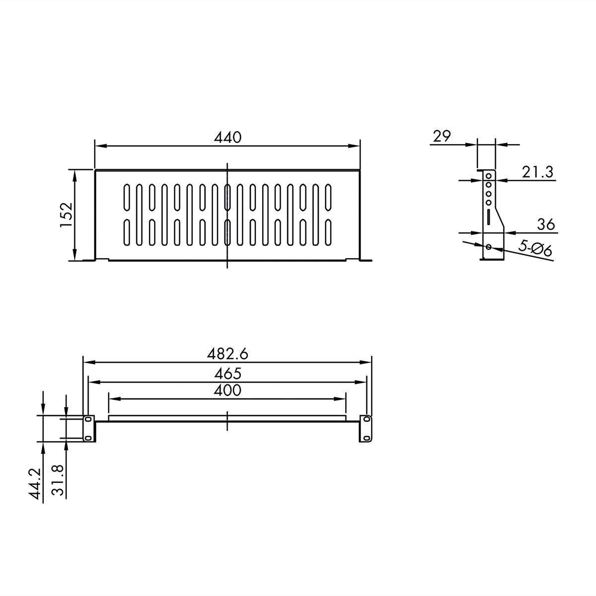VALUE 19"-Fixed Shelf, 485 x 150mm, max. 10 kg, 1U, black