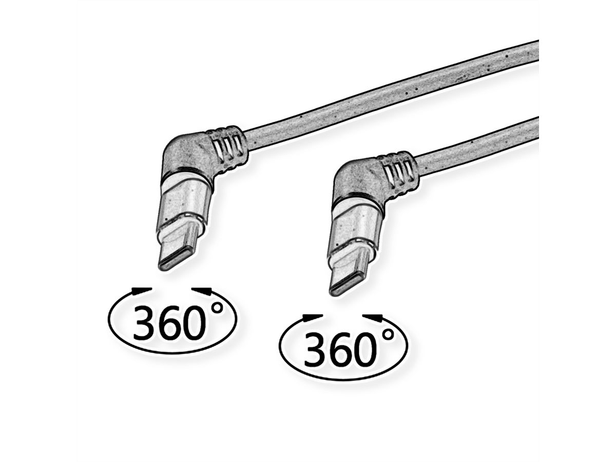 ROLINE 360° Rotation USB 2.0 Cable, C-C, M/M, spiral shaped, 60W, Red Black, 1.5 m