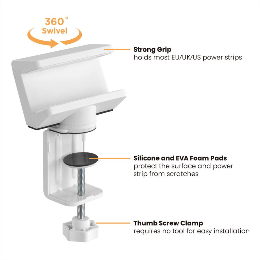 VALUE Clamp-On Power Strip Holder, 360°, white