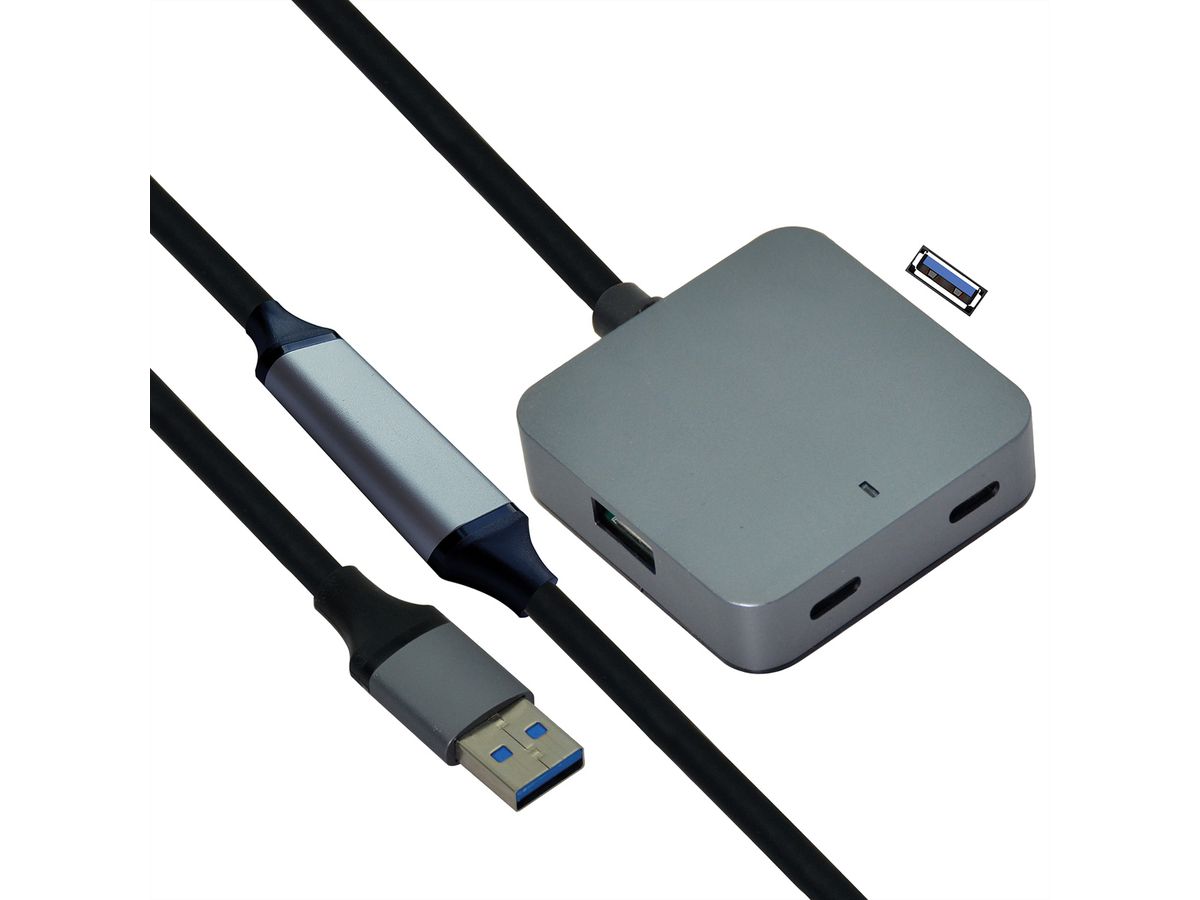 VALUE USB 3.2 Gen1 Hub, 4 Ports (2x A+ 2x C), with Extension Cable, black, 10 m