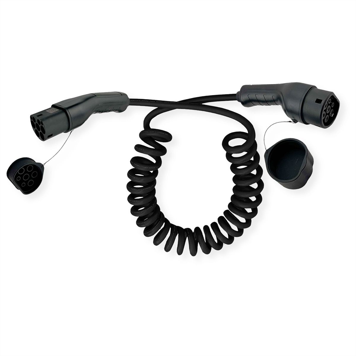 ROLINE EV Charging Cable Assembly Type2, 3-Phase, 480VAC (3P+N+E), 16 A, 11 kW, spiral (max. 3m)