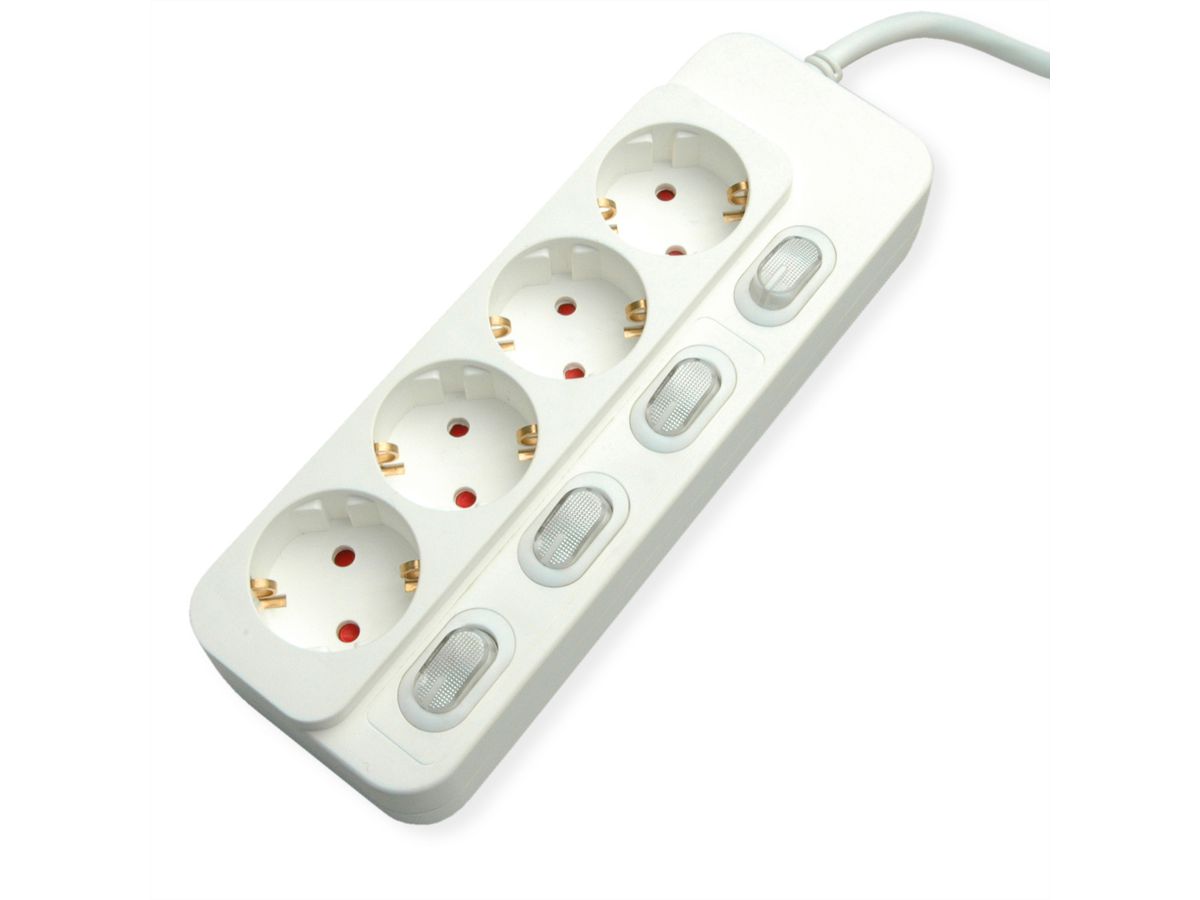 VALUE Power Strip, 4-way, with individual switches, white, 1.5 m