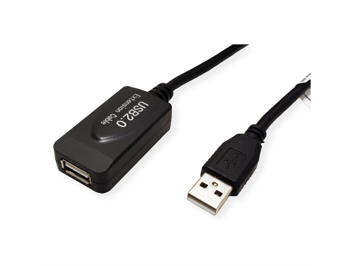 USB 2.0 Extension Cable, active with Repeater, black, 5 m