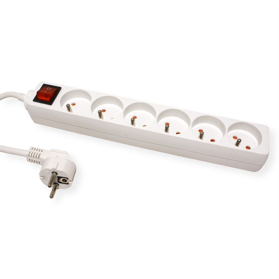 VALUE Power Strip, 6-way UTE, with Switch, white, 1.5 m