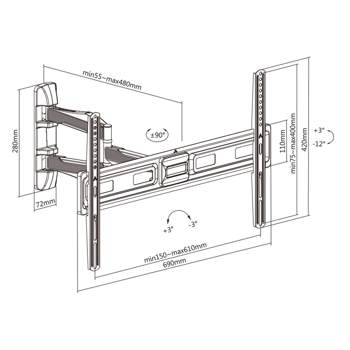 VALUE Solid Articulating Wall Mount TV Holder, up to 177.80 cm (37" - 70")
