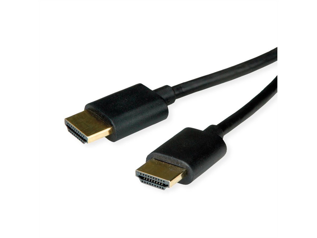 ROLINE HDMI High Speed Cable + Ethernet, Ultra Slim, M/M, black, 2 m