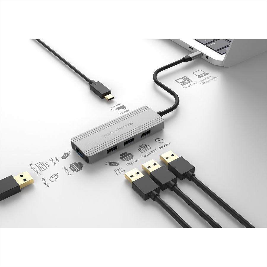 VALUE USB 3.2 Gen 1 Hub, 4 Ports, Type-C Connection Cable