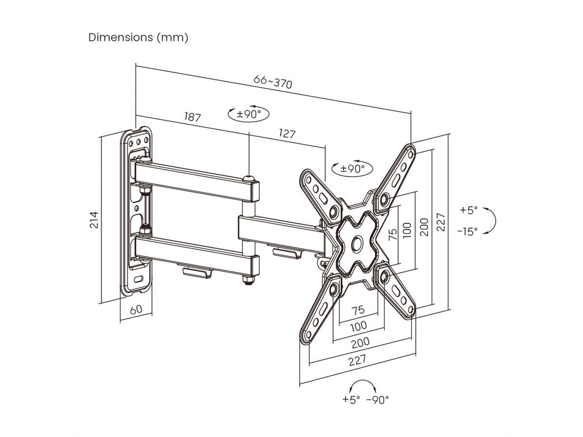 VALUE TV Monitor Arm, Wall Mount, < 109cm, < 20kg, 3 joints