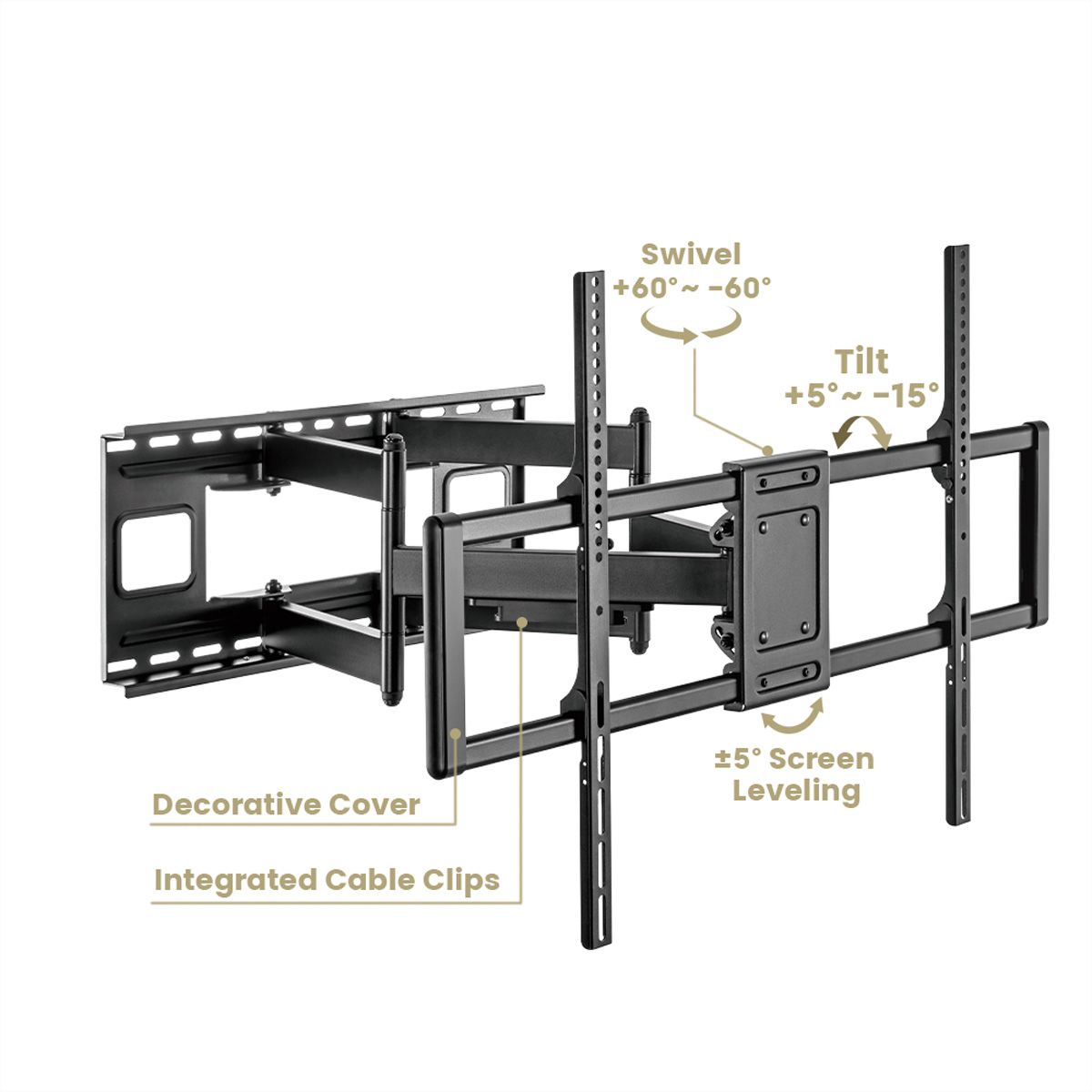 VALUE Solid Articulating Wall Mount TV Holder, 60–120 inch, max. 120 kg