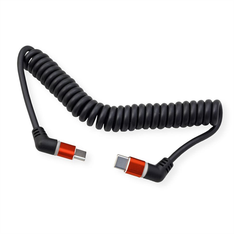 ROLINE 360° Rotation USB 2.0 Cable, C-C, M/M, spiral shaped, 60W, Red Black, 1.5 m