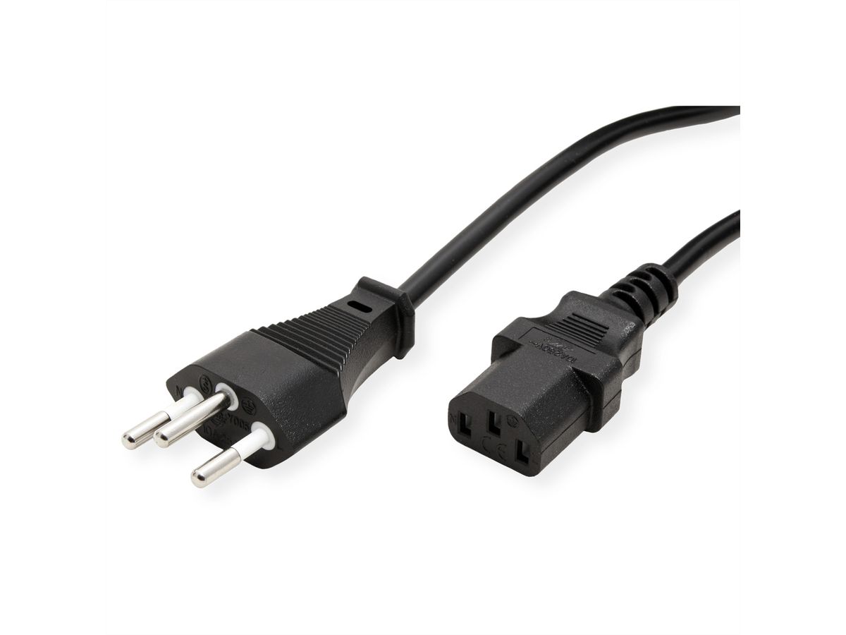 VALUE Power Cable, Straight IEC, CH, black, 0.8 m