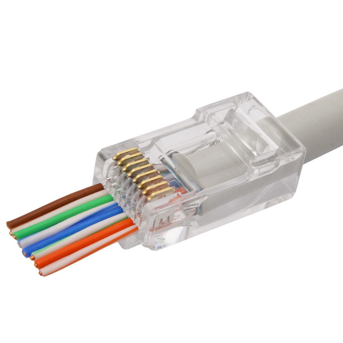 ROLINE Cat.6A (Class EA) Modular Plug, Pass-Through, for solid & stranded wire, unshielded, 10 pcs.