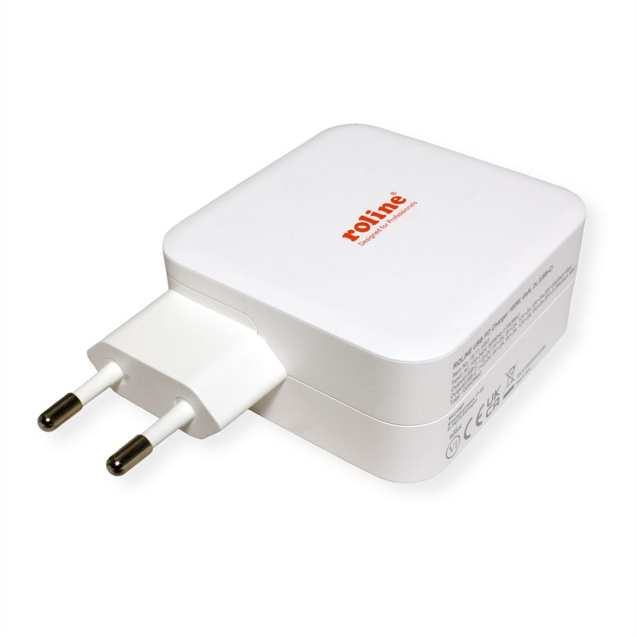 ROLINE USB Wall Charger Euro Plug, 2 Ports, 2x C (PD), 100W, GaN