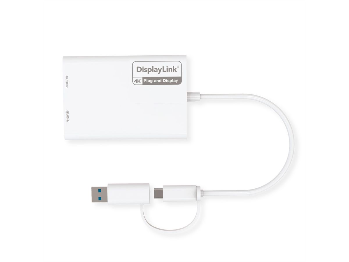 ROLINE USB Type A/C Adapter, 2x HDMI, with DisplayLink, 4K60