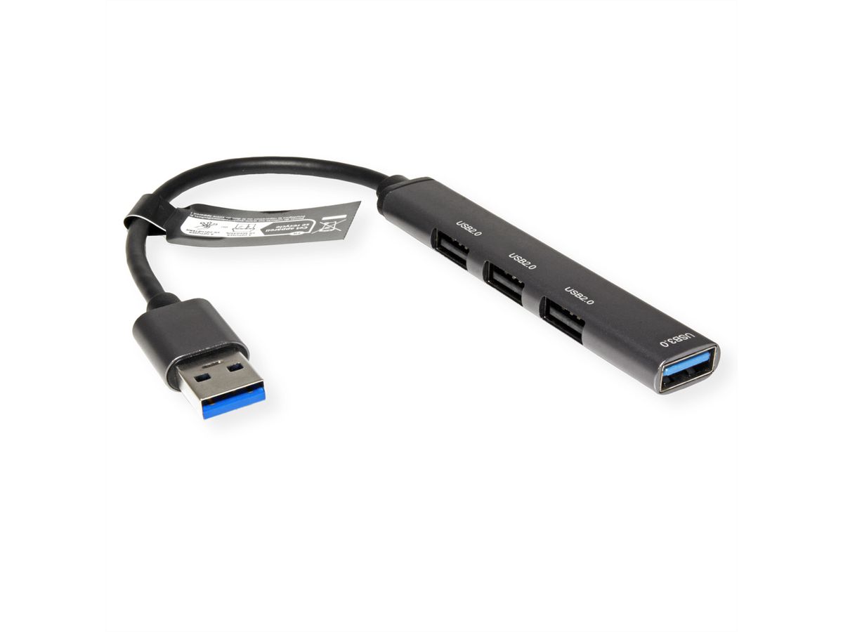 STANDARD USB 2.0 Hub, A connector, 4x A Ports (3x USB 2.0 + 1x USB 3.2 Gen1)