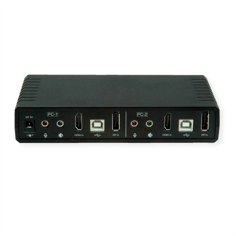 ROLINE Dual-Head 4K@60Hz HDMI KVM Switch, 2 PCs, DP/HDMI, Audio, with 2 Port USB 2.0 Hub