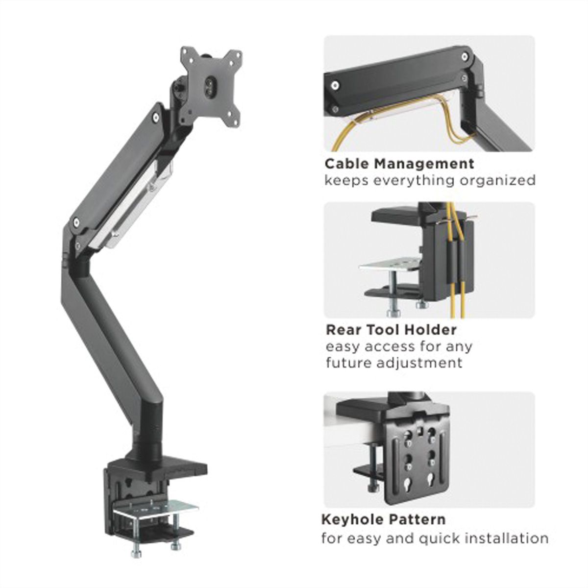 ROLINE LCD Monitor Stand Pneumatic, Desk Clamp, Pivot, max. 18 kg, 5 Joints