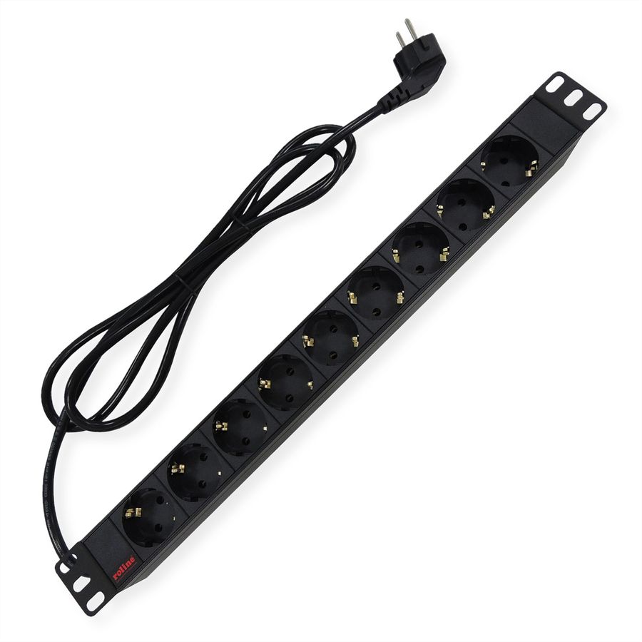 ROLINE PDU for Cabinet, 9x socket, 45°, 16A, black, 2 m