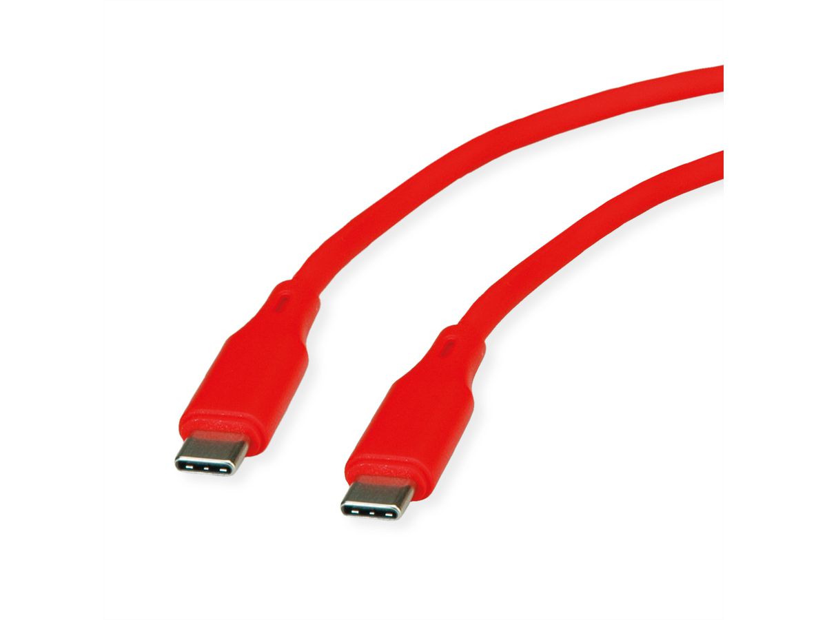 ROLINE USB 2.0 Cable, C–C, M/M, 60W, silicone, red, 1 m