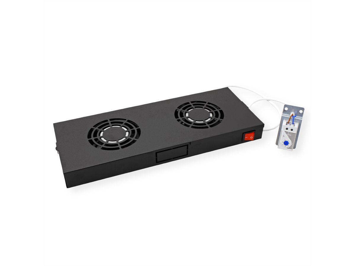 ROLINE 19-inch fan unit 2 fans, Thermostat black