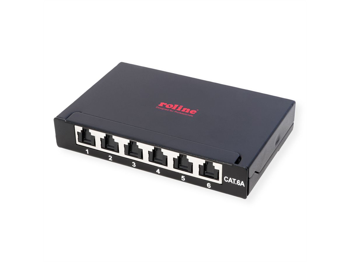 ROLINE Mini Patchpanel, Cat.6A/Cl.EA, 0.5U, 6x RJ45 ports, shielded, black