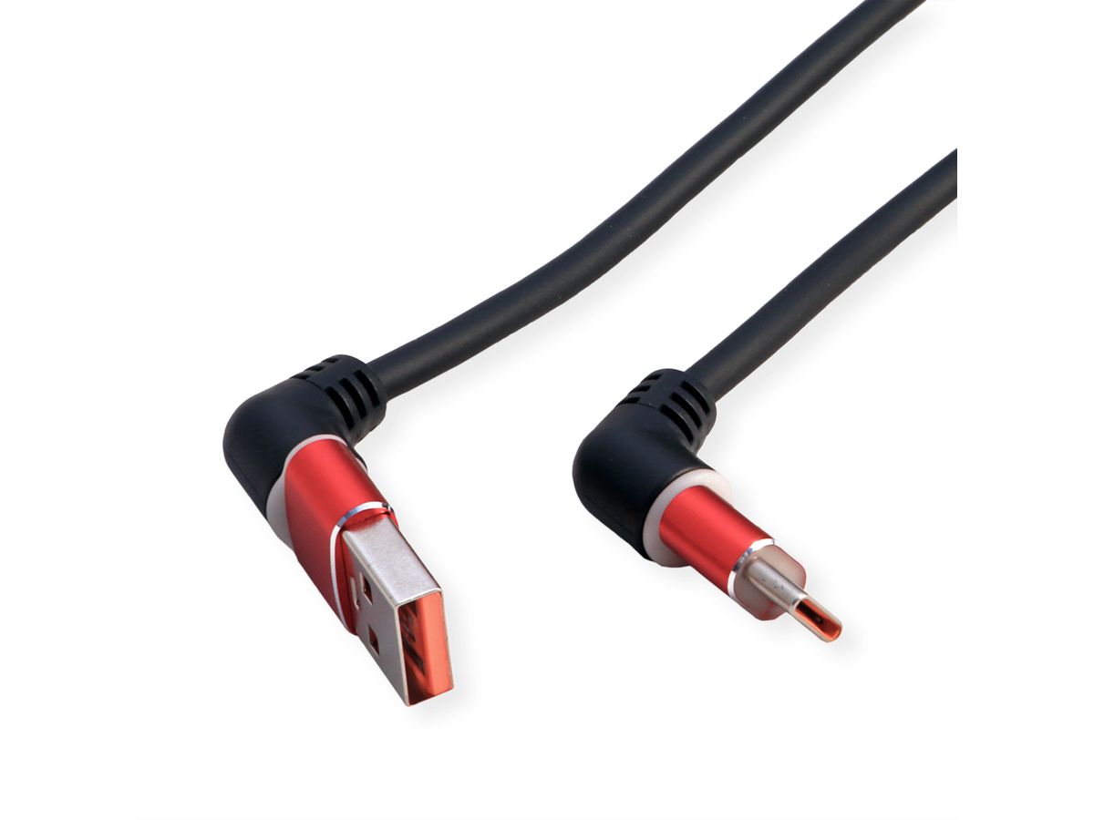 ROLINE 360° Rotation USB 2.0 Cable, C - A, M/M, 60W, Red Black, 2 m