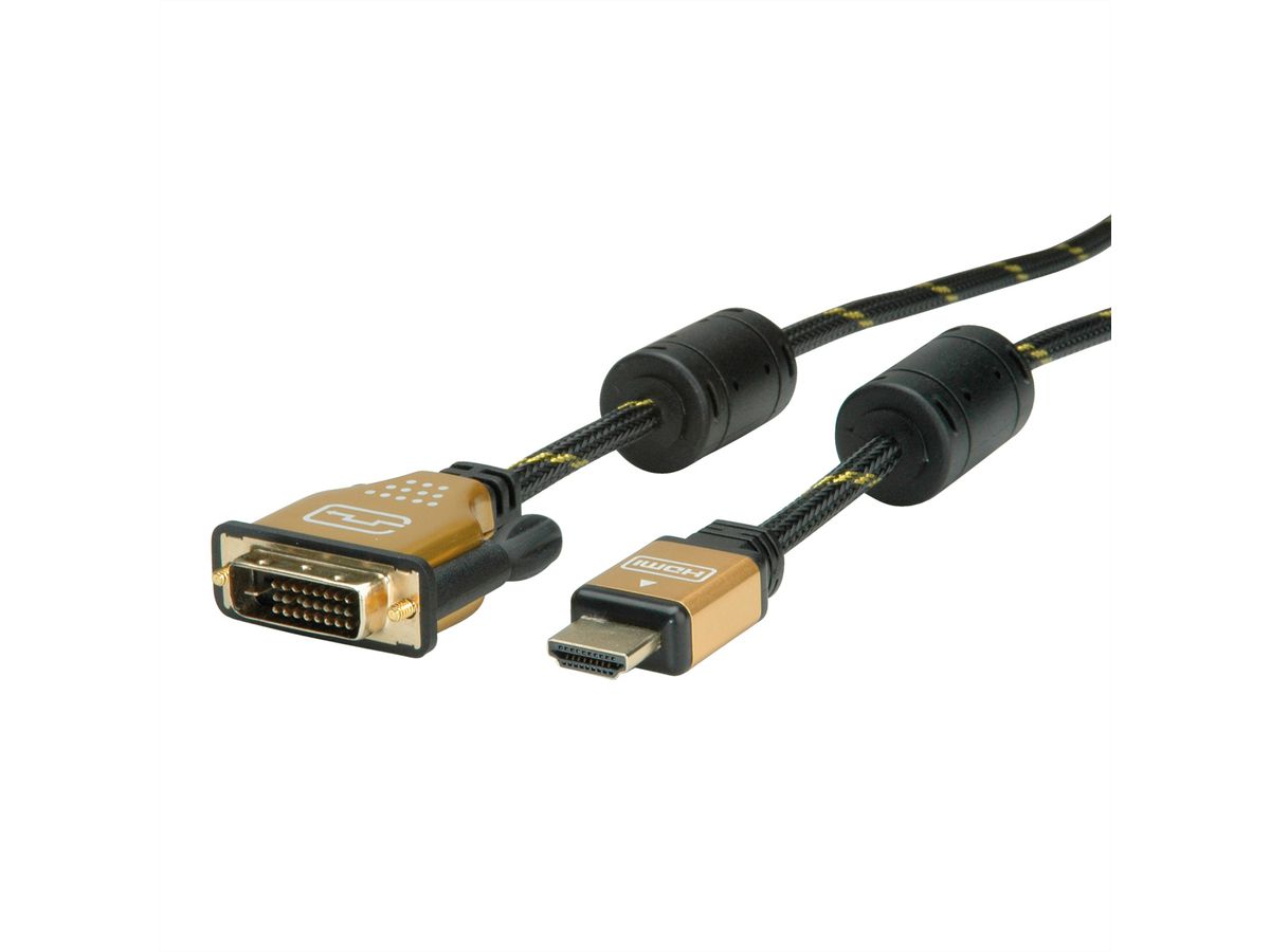 ROLINE GOLD Monitor Cable, DVI (24+1) - HDMI, M/M, 1.5 m