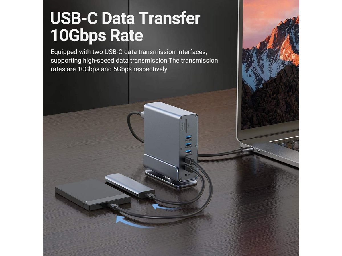 VALUE Dockingstation Type C, 2x HDMI 4K60, 1x DP 4K60, 1x Gigabit Ethernet, 5x USB A, 2x USB C, 1x Type C PD, 1x SD/microSD, 1x Audio