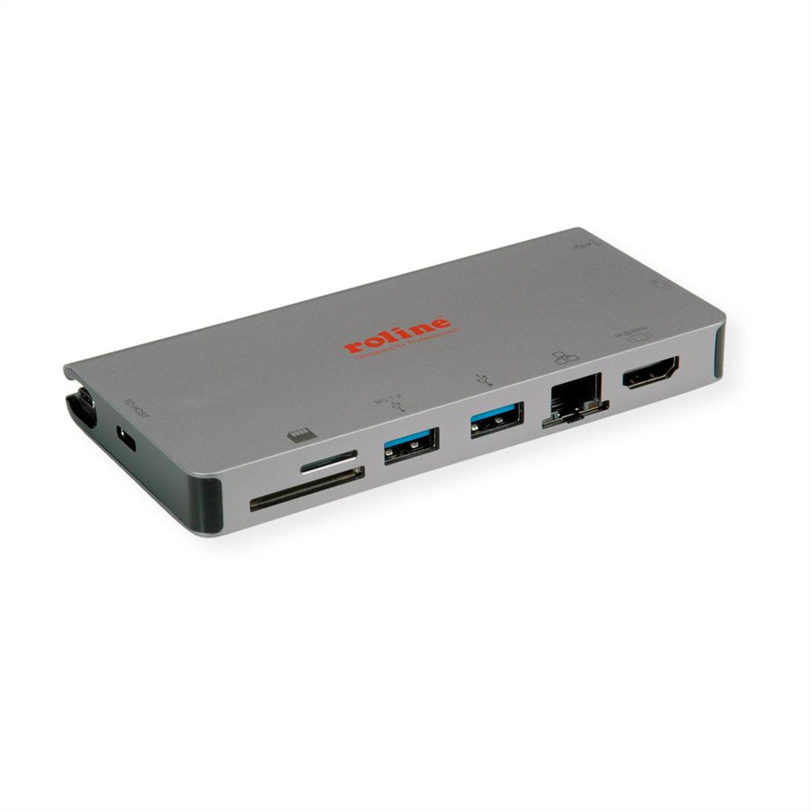 ROLINE USB Type C docking station, 4K HDMI, 1x VGA, 2x USB 3.2 Gen 1 ports, 1x SD/MicroSD card reader, 1x USB Type C PD (Power Delivery), 1x Gigabit Ethernet