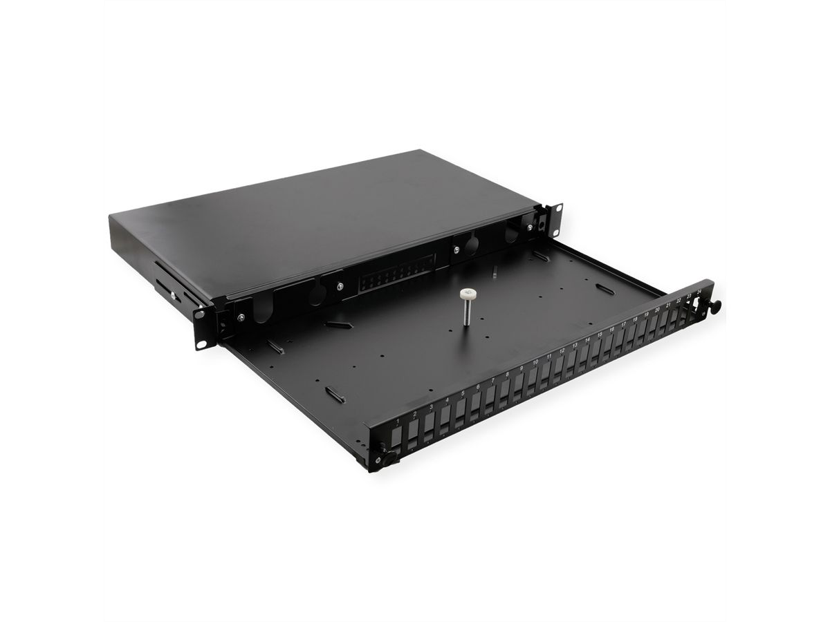 VALUE 19" FO Splice Box, empty, 1U, 24x SC DX / 24x LC quadruple, extendable