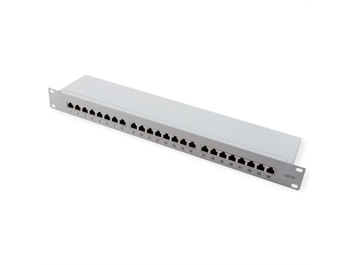 VALUE Cat.6A (Class EA) 19" Patch Panel, 24 Ports, shielded, grey