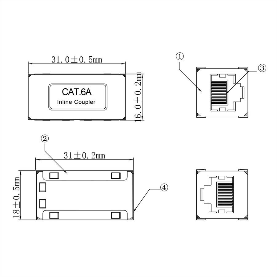 ROLINE RJ-45 Mini Inline Coupler, Cat.6A (Class EA), shielded, silver