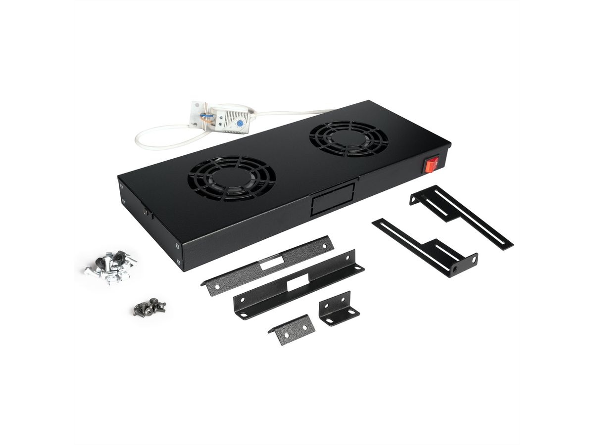 ROLINE 19-inch fan unit 2 fans, Thermostat black
