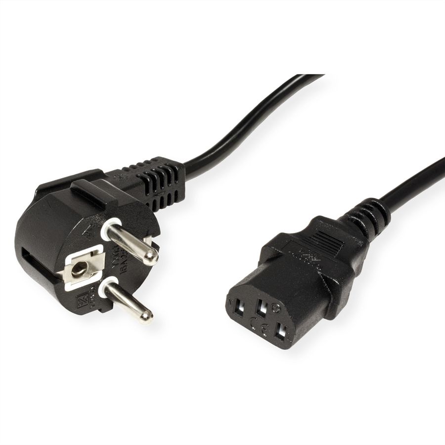 STANDARD Power Cable, CEE 7/7 to straight IEC Connector, black, 1.8 m