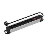 ROLINE Power Strip, 6-way, with Switch, Aluminium Housing, for France (UTE), black / silver, 3 m