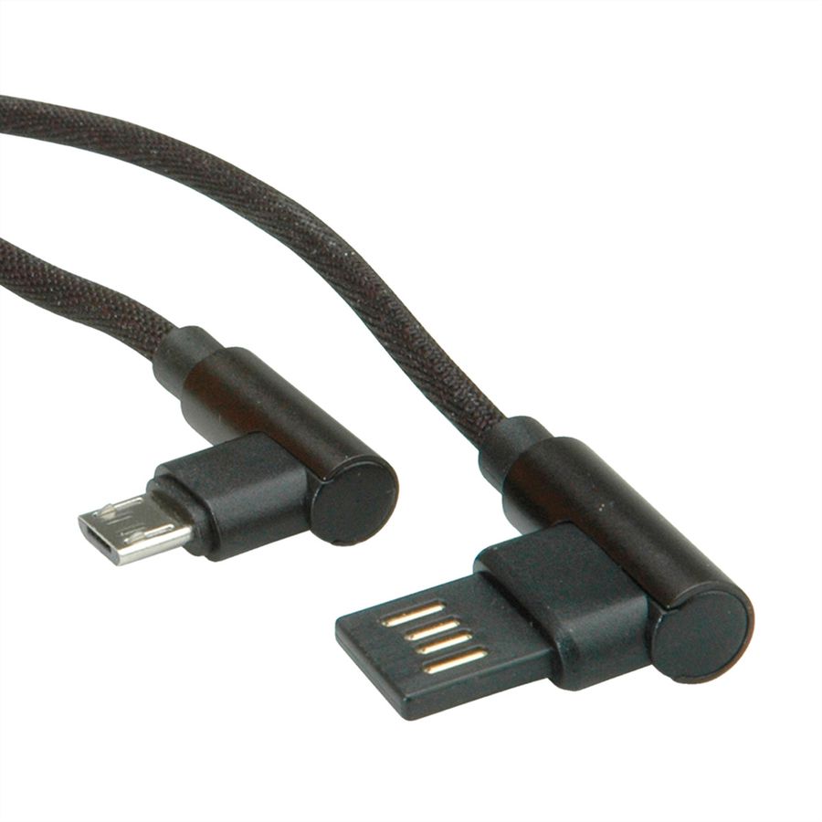 ROLINE USB 2.0 Cable, A reversible - Micro B (90° angled), M/M, black, 0.8 m