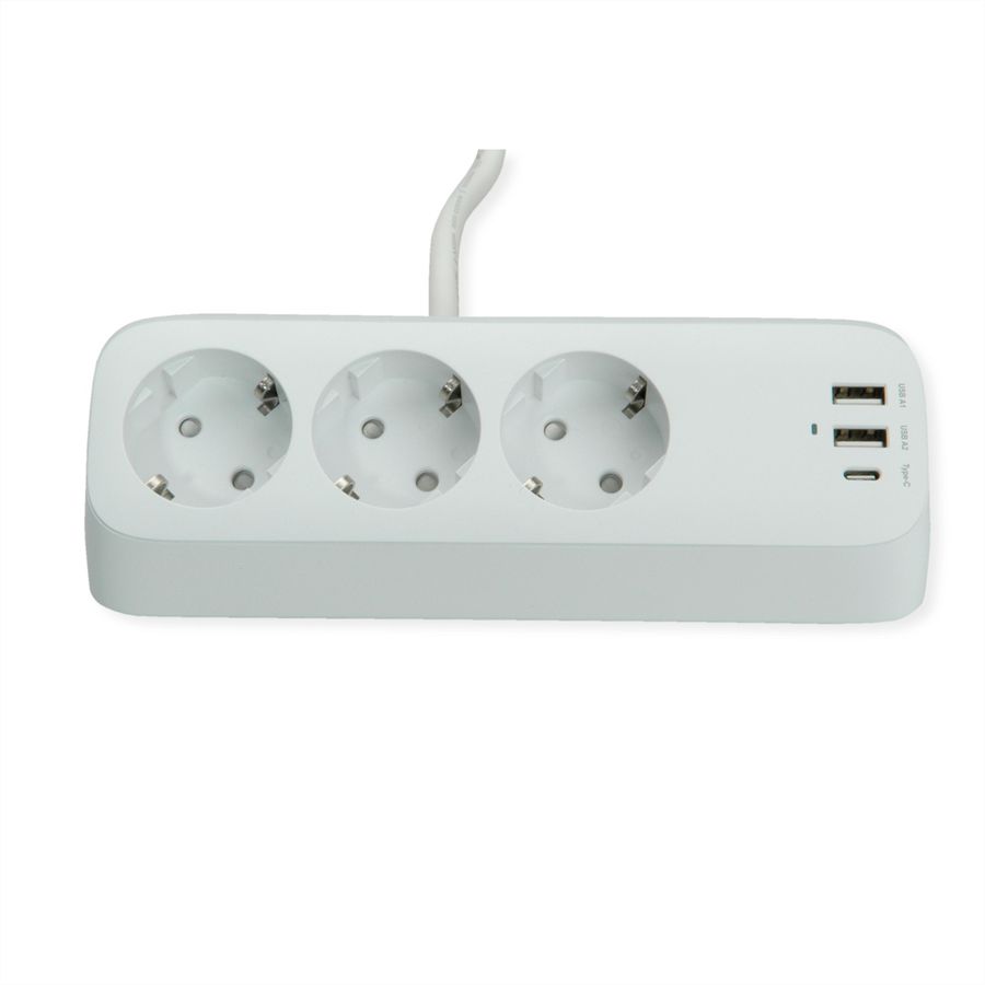 VALUE Power Strip, 3-way, with 3x USB (1x C + 2x A) and table clamp, 1.5 m