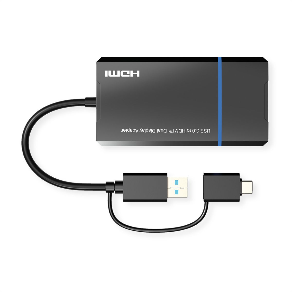 VALUE USB 3.2 Gen 1 (USB-A or USB-C) to 2x HDMI Adapter, 4K@30Hz + 1080P@60Hz