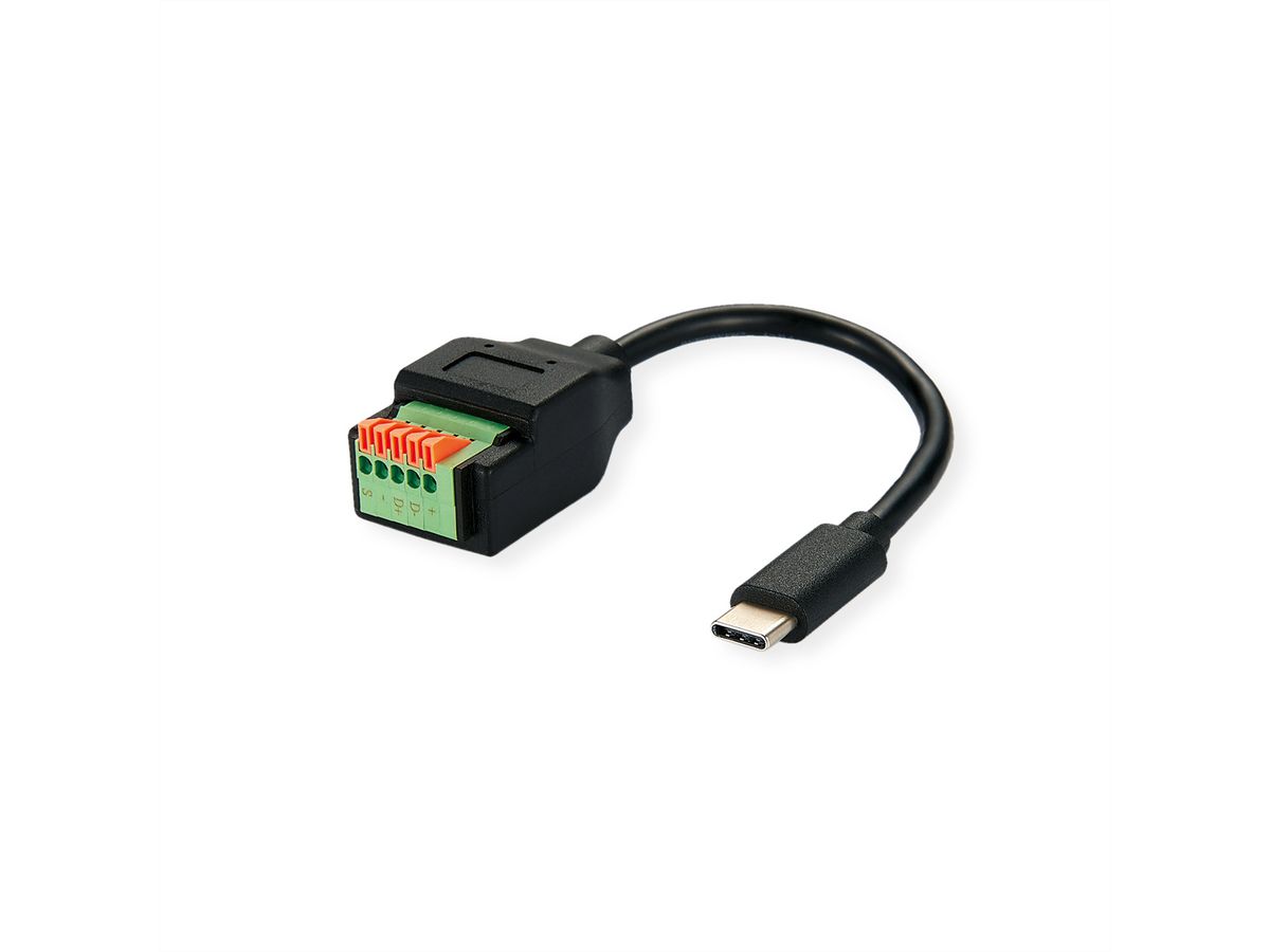 ROLINE Cable Adapter, USB Type-C Plug to Terminal Block 5 Pin (push button), 15 cm