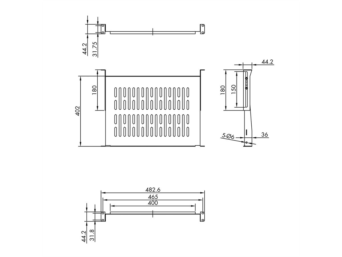 VALUE 19"-Fixed Shelf, 485 x 400mm, 1U, max. 25kg, black