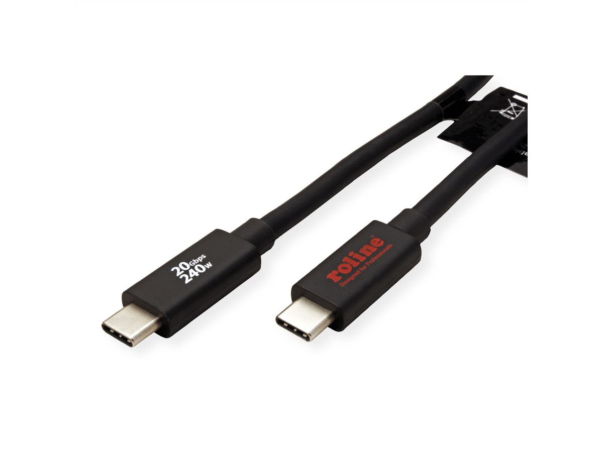 ROLINE Cable USB4 Gen2x2, with Emark, C–C, M/M, 240W, black, 3 m