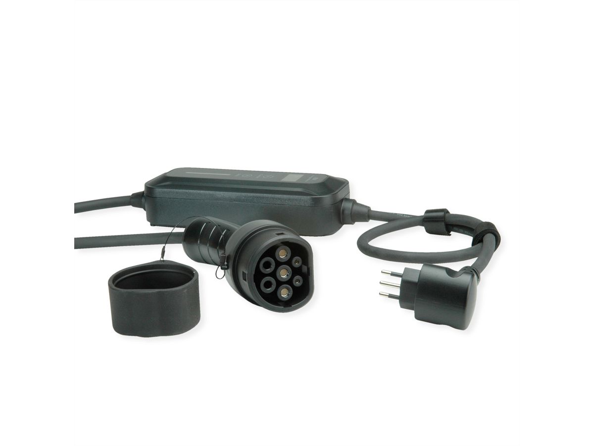 ROLINE Portable EV Charging Cable, Italian Plug - Type 2, Mode 2, 10 A, 2.3 kW, 3 m