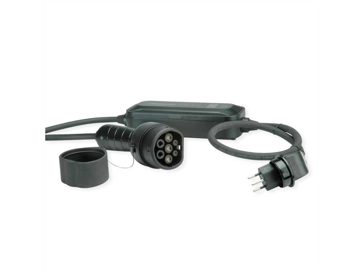 ROLINE Portable EV Charging Cable, Swiss Plug - Type 2, Mode 2, 10 A, 2.3 kW, 5 m