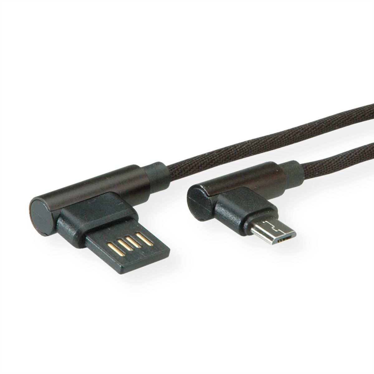 ROLINE USB 2.0 Cable, A reversible - Micro B (90° angled), M/M, black, 0.8 m