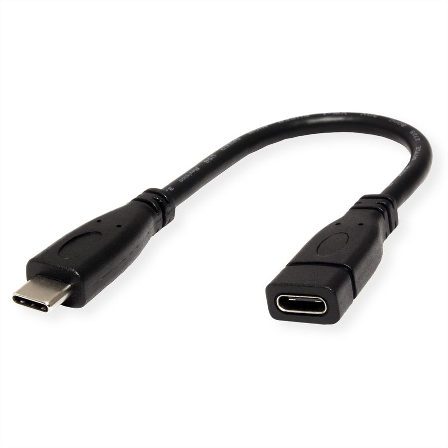 ROLINE USB 3.2 Gen 2 Type C Cable, C-C, M/F, 4K UHD-1, 10Gbit/s, 100W, black, 0.15 m