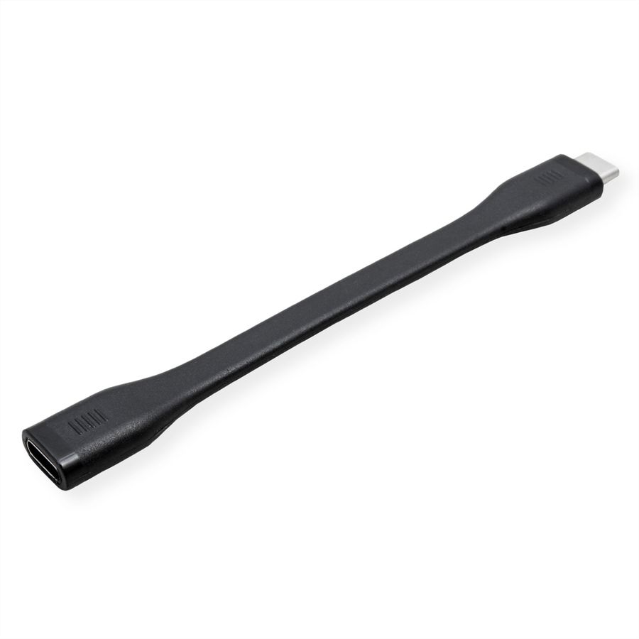 ROLINE USB4 Gen3x2 Cable, C-C, M/F, 8K UHD-2, 40Gbit/s, 100W, extra-flat, black, 11.5 cm