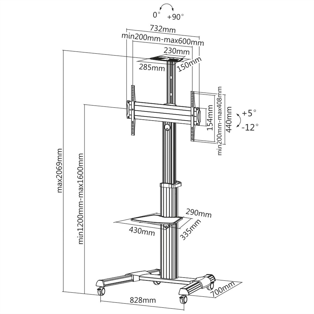 ROLINE LCD/TV Mobile Cart, up to 50kg, silver