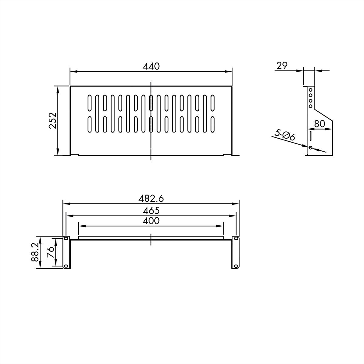 VALUE 19"-Fixed Shelf, 485 x 250mm, max. 15kg, 2U, black