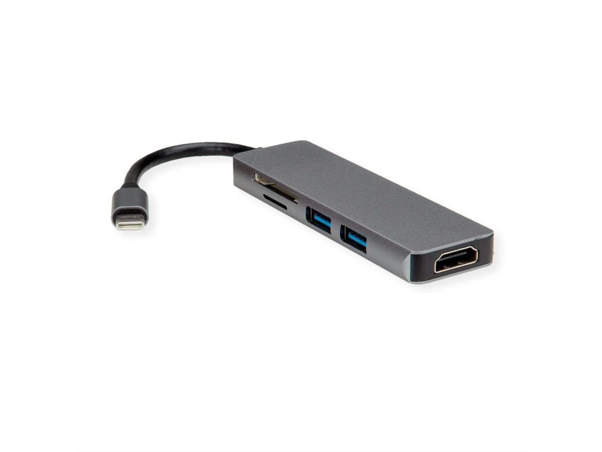 ROLINE USB Type C Docking Station, HDMI 4K30, 2x A USB 3.2 Gen 1, SD/MicroSD Card Reader